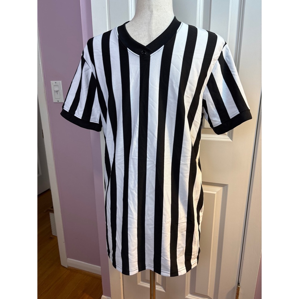 Dicks Sporting Goods Mens Referee Shirt Black White Striped V-Neck Small